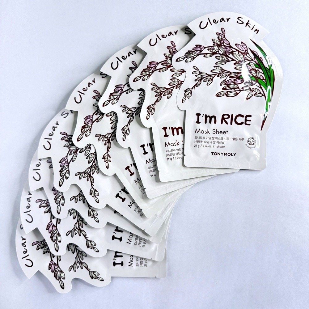 TONYMOLY Im Rice Mask Sheet Clear Skin 8 Pack Set Korean Skincare Brightening